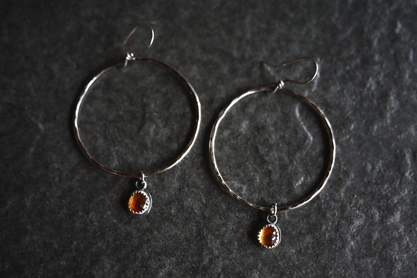 Citrine + Large Hammered Hoop Earrings