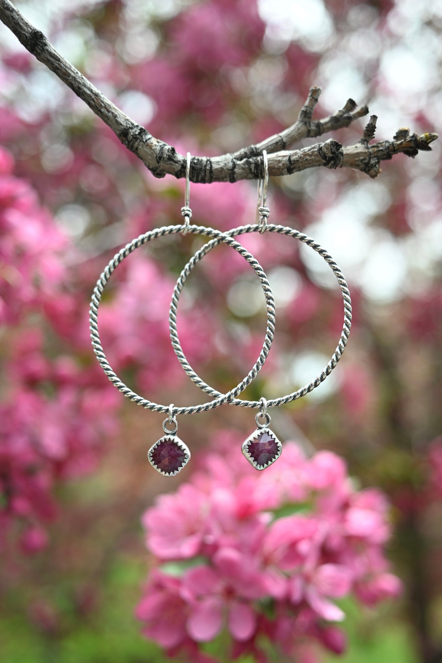 Sapphire + Large Twist Hoop Earrings