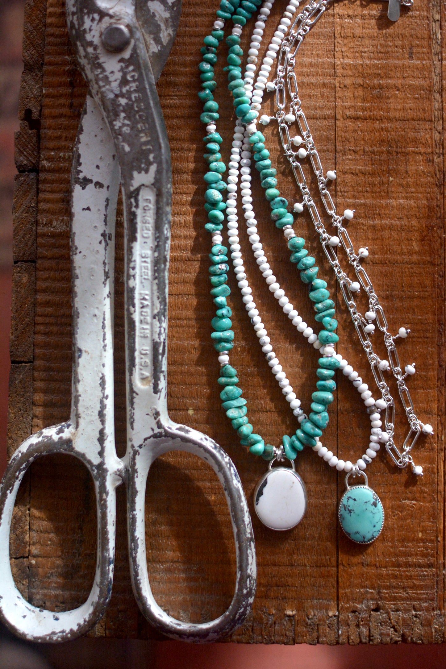 Campitos Turquoise Beaded Necklace with White Buffalo Turquoise Pendant