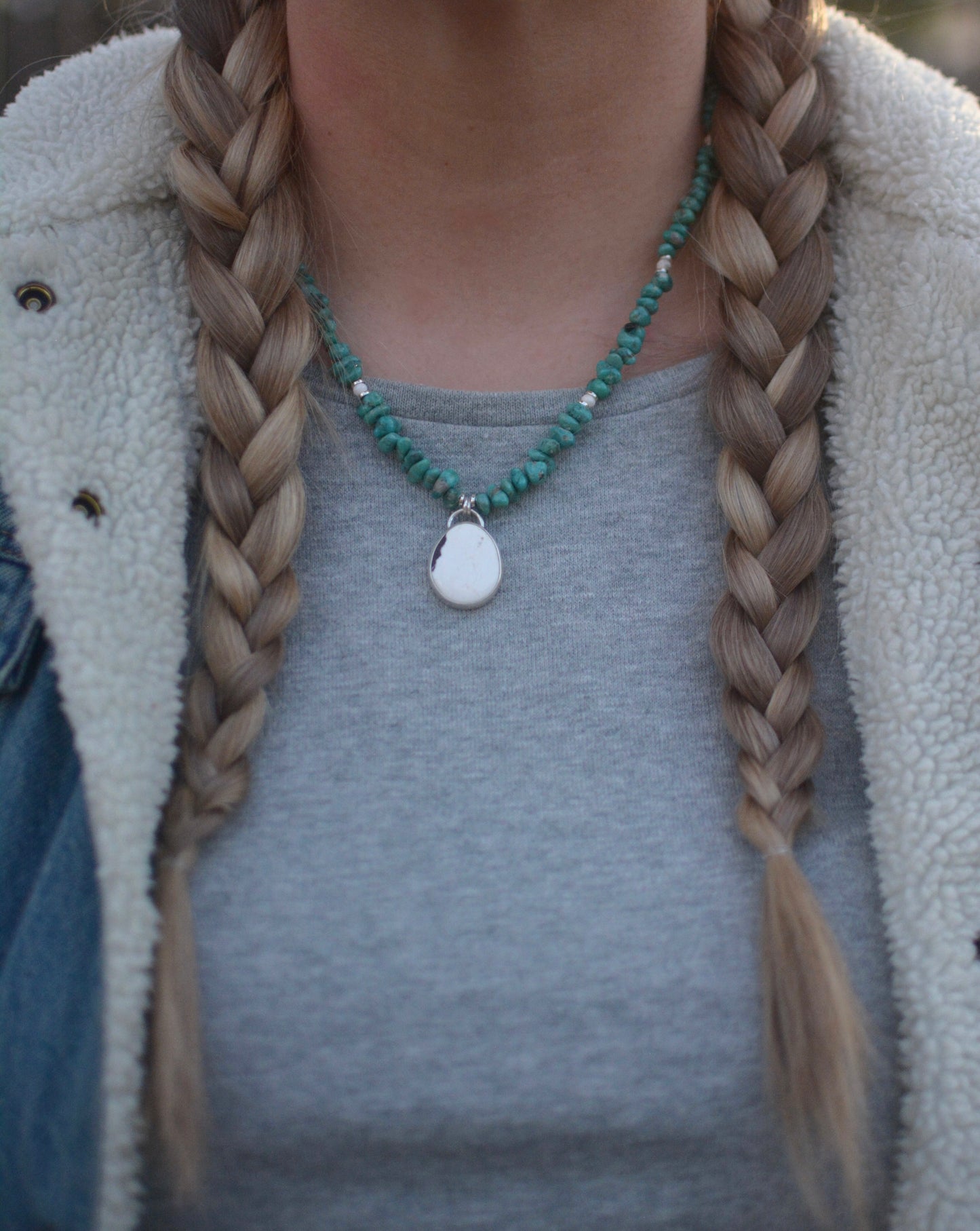 Campitos Turquoise Beaded Necklace with White Buffalo Turquoise Pendant