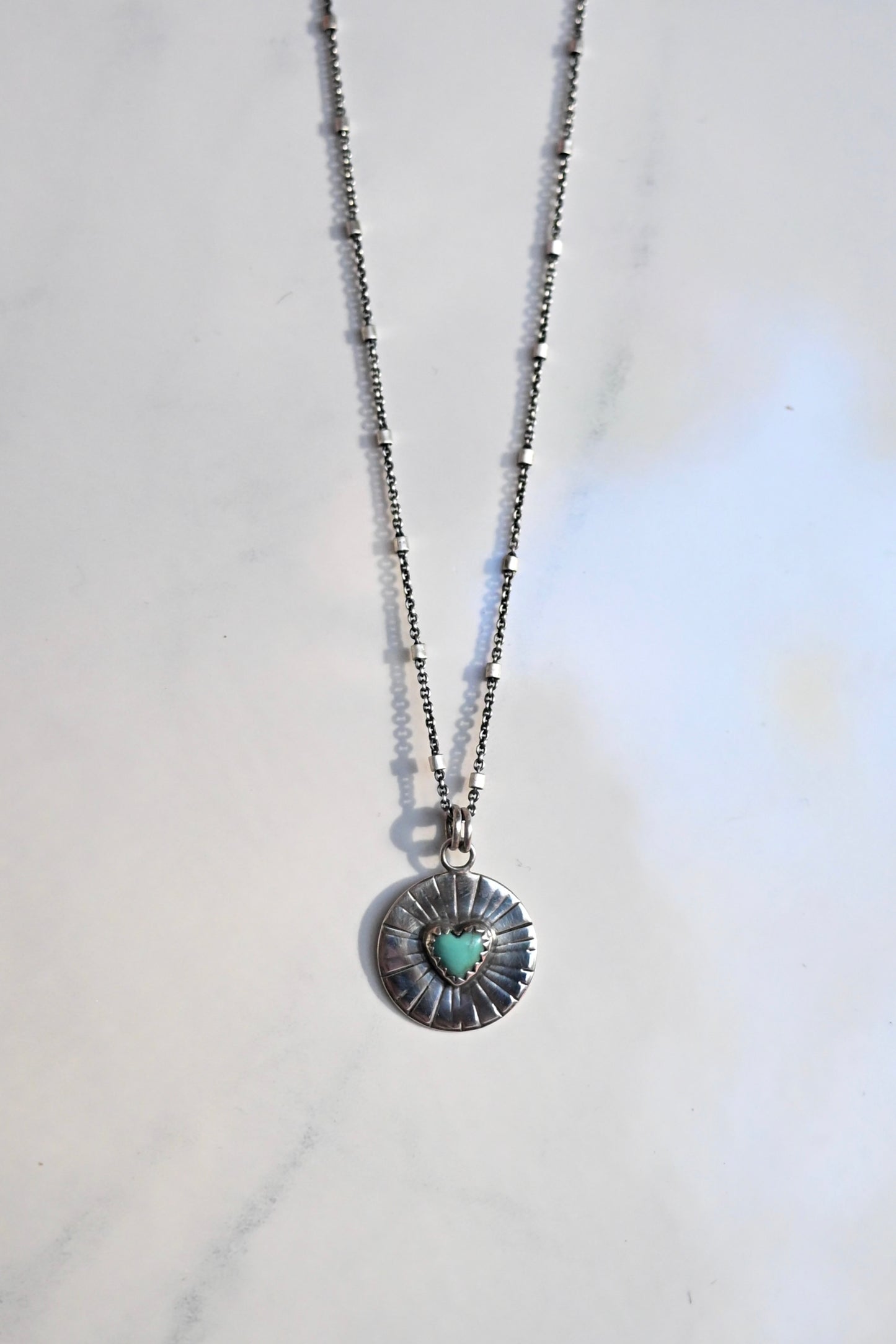 Turquoise Heart Medallion Necklace, 18"