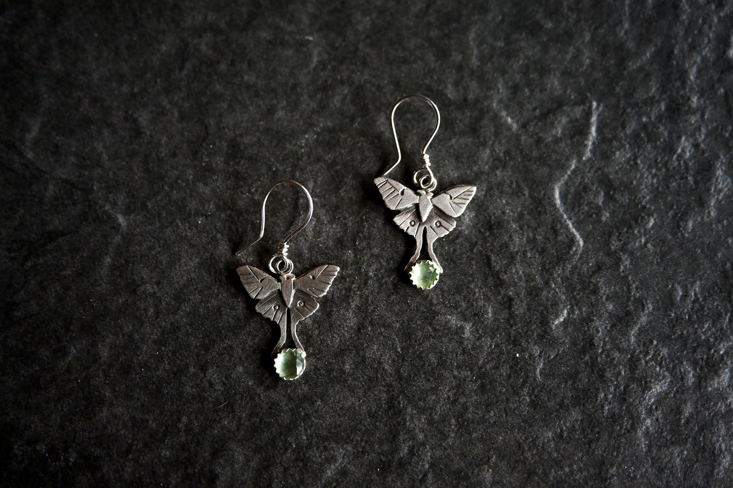 Luna Moth + Light Green Kyanite Earrings