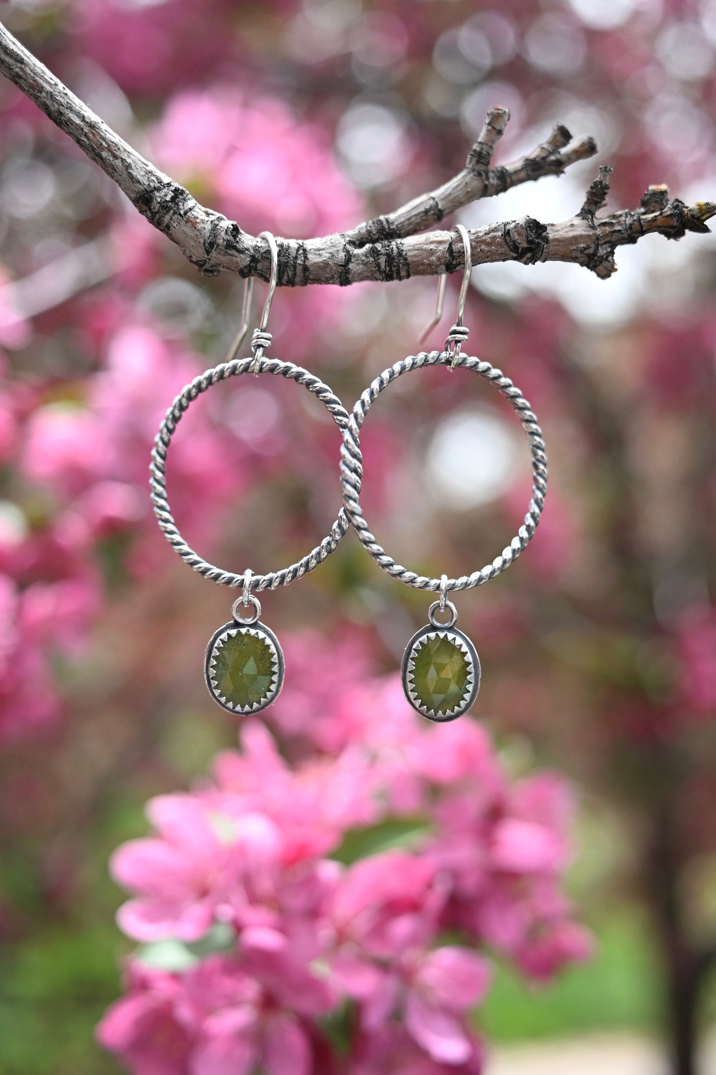 Vesuvianite + Twist Hoop Earrings