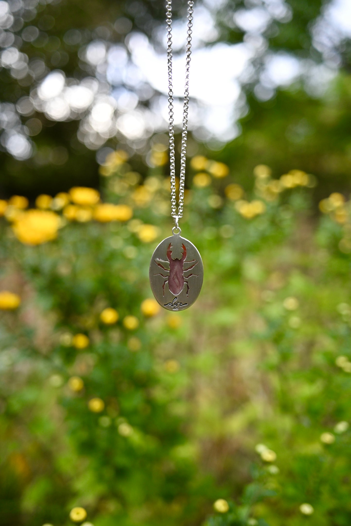 Stag Beetle + Agate Necklace - 24 inches