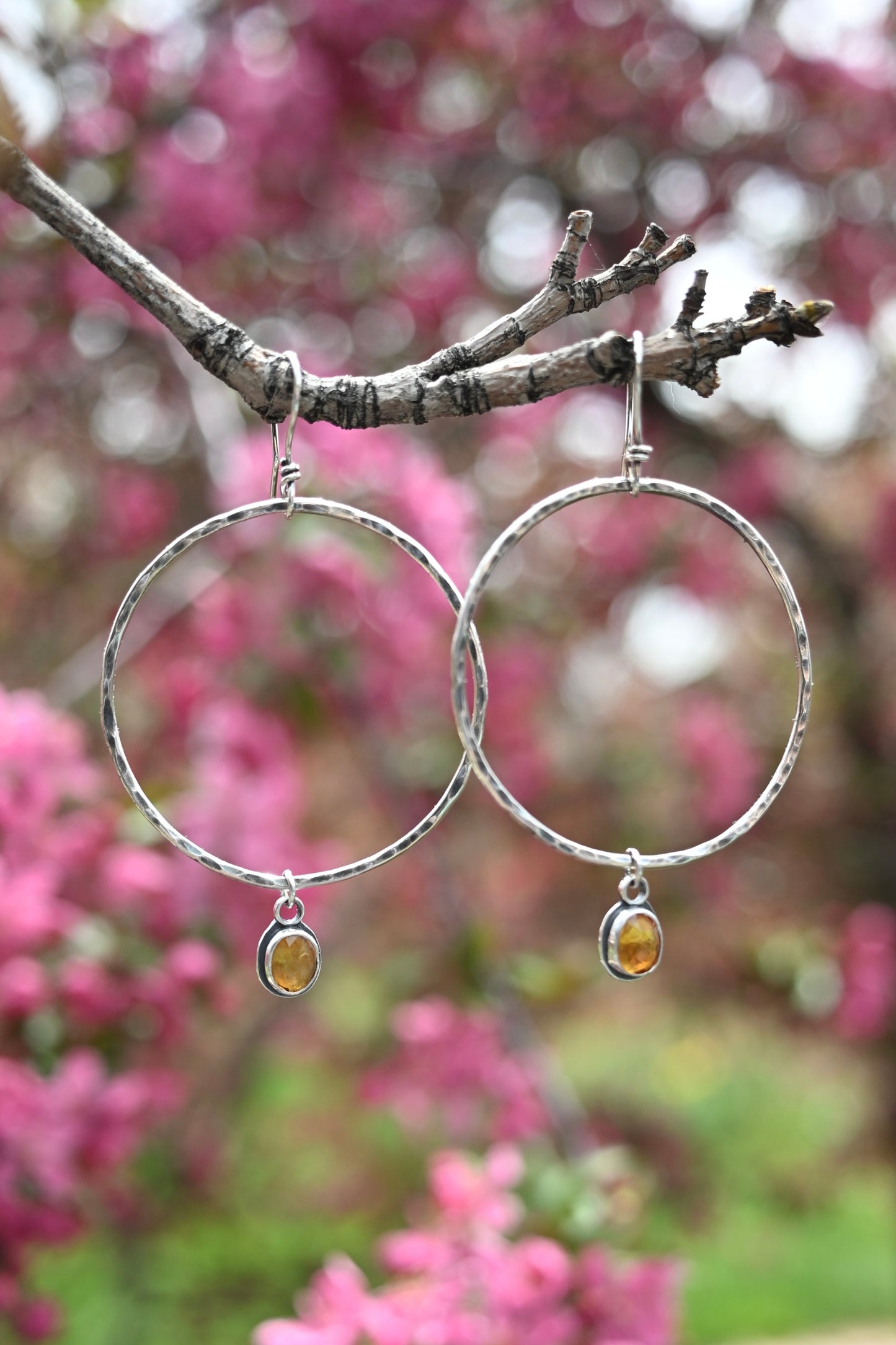 Citrine + Large Hammered Hoop Earrings
