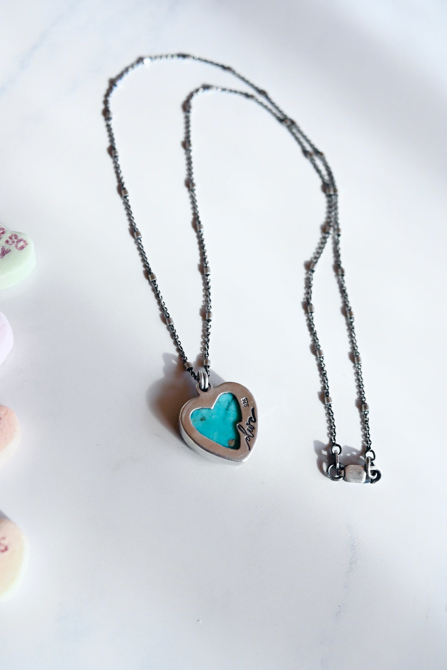 Turquoise Heart Necklace, 18"- No. 5