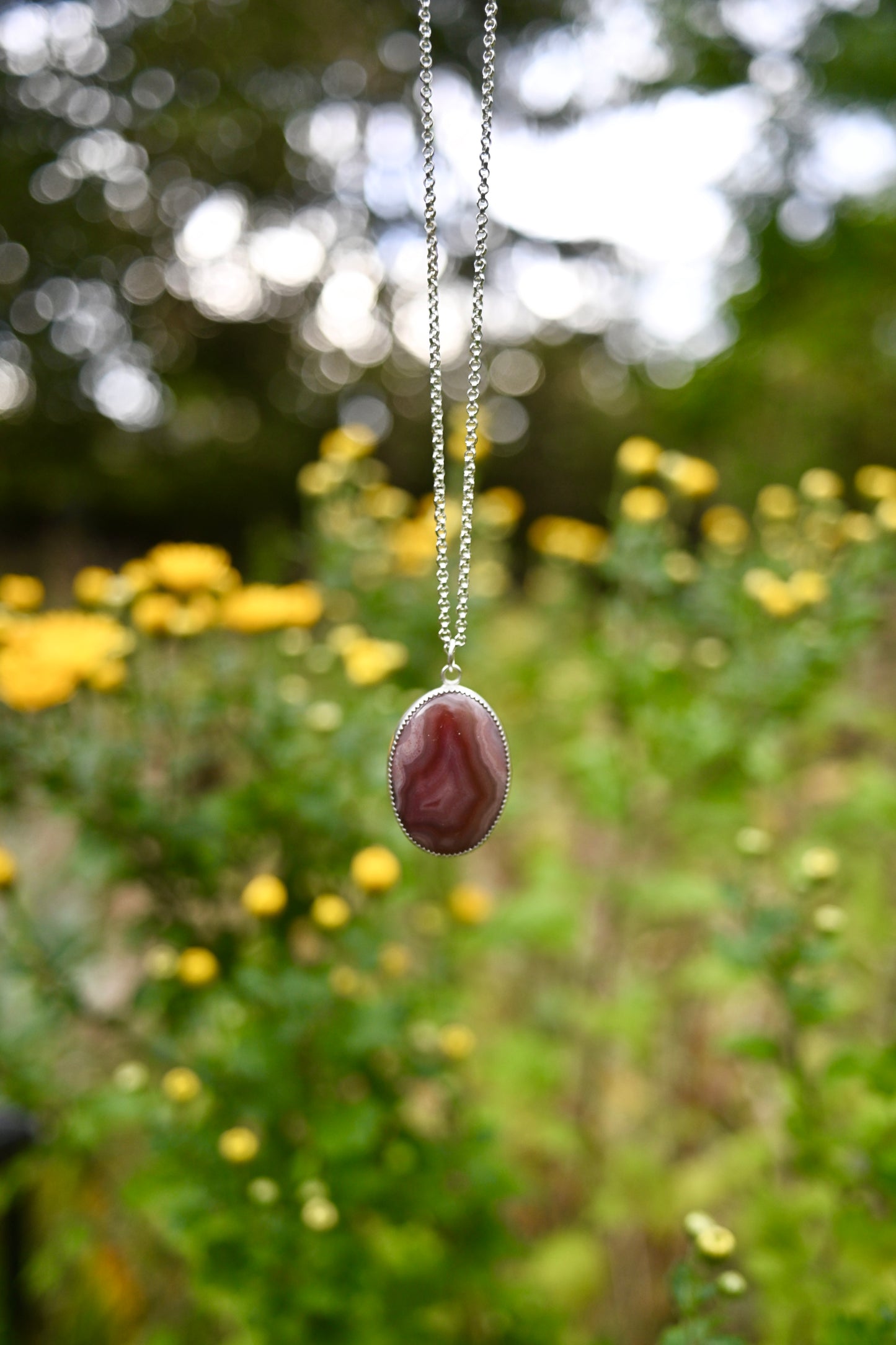 Stag Beetle + Agate Necklace - 24 inches