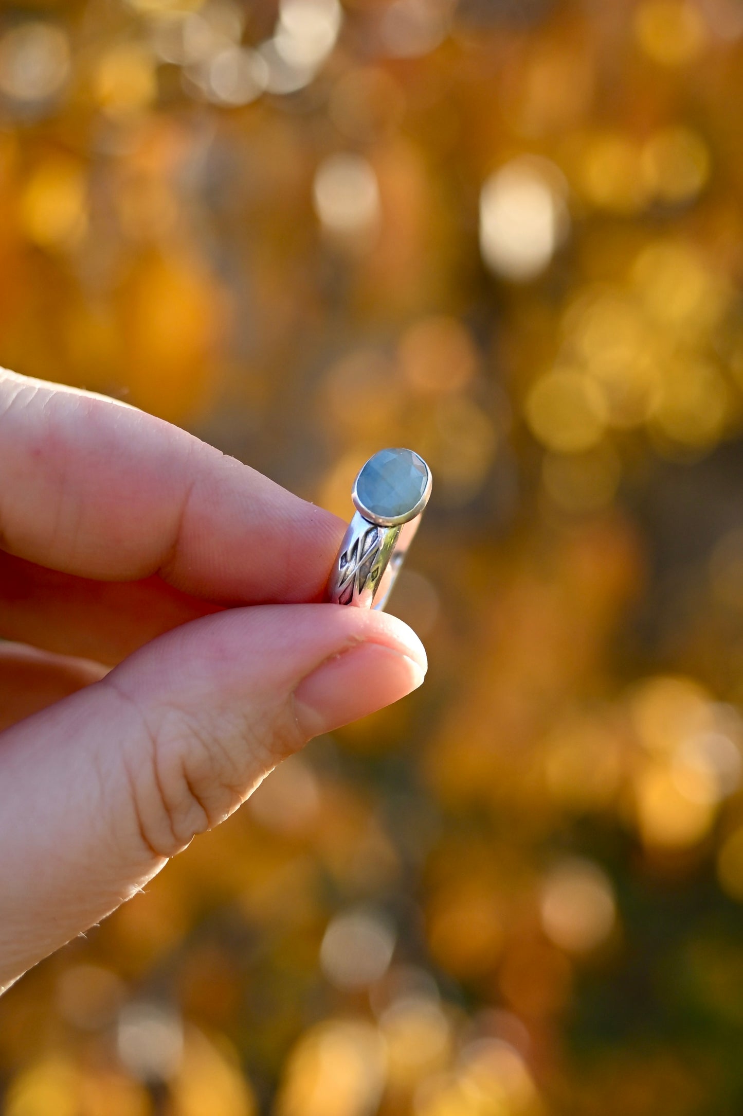 Sapphire + Thick Stamped Ring - Size 6.5