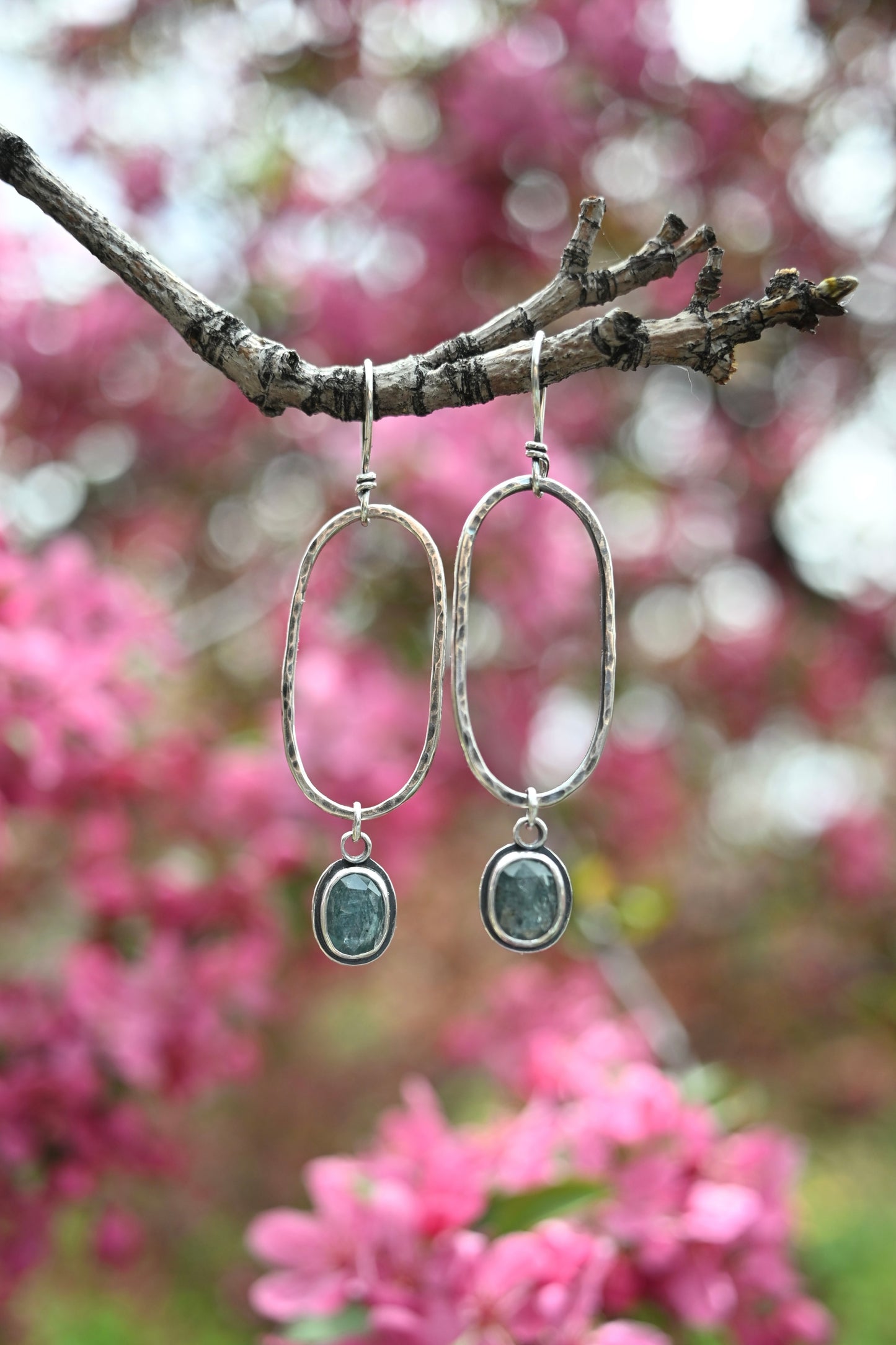 Aqua Blue Kyanite + Oval Hoop Earrings