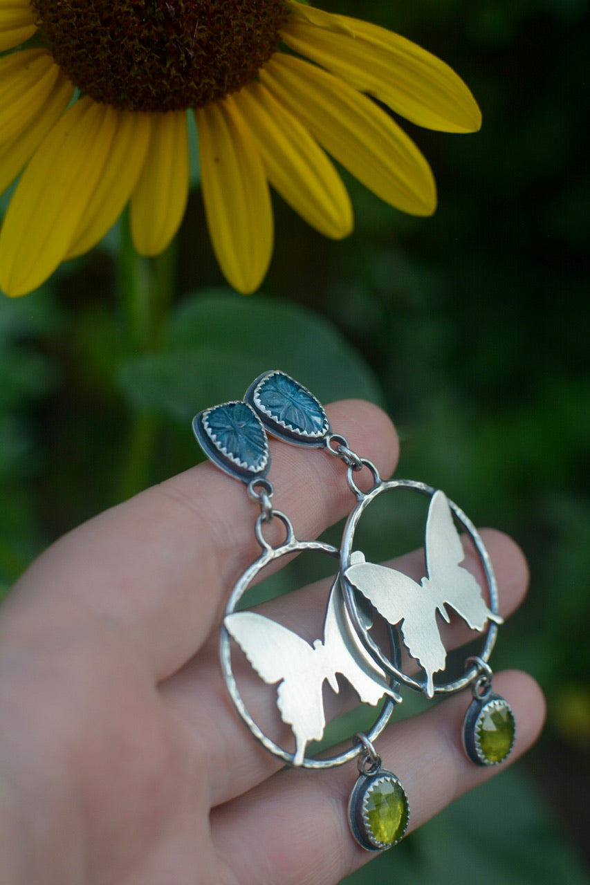 Swallowtail Butterfly + Kyanite + Vesuvianite Hoop Earrings