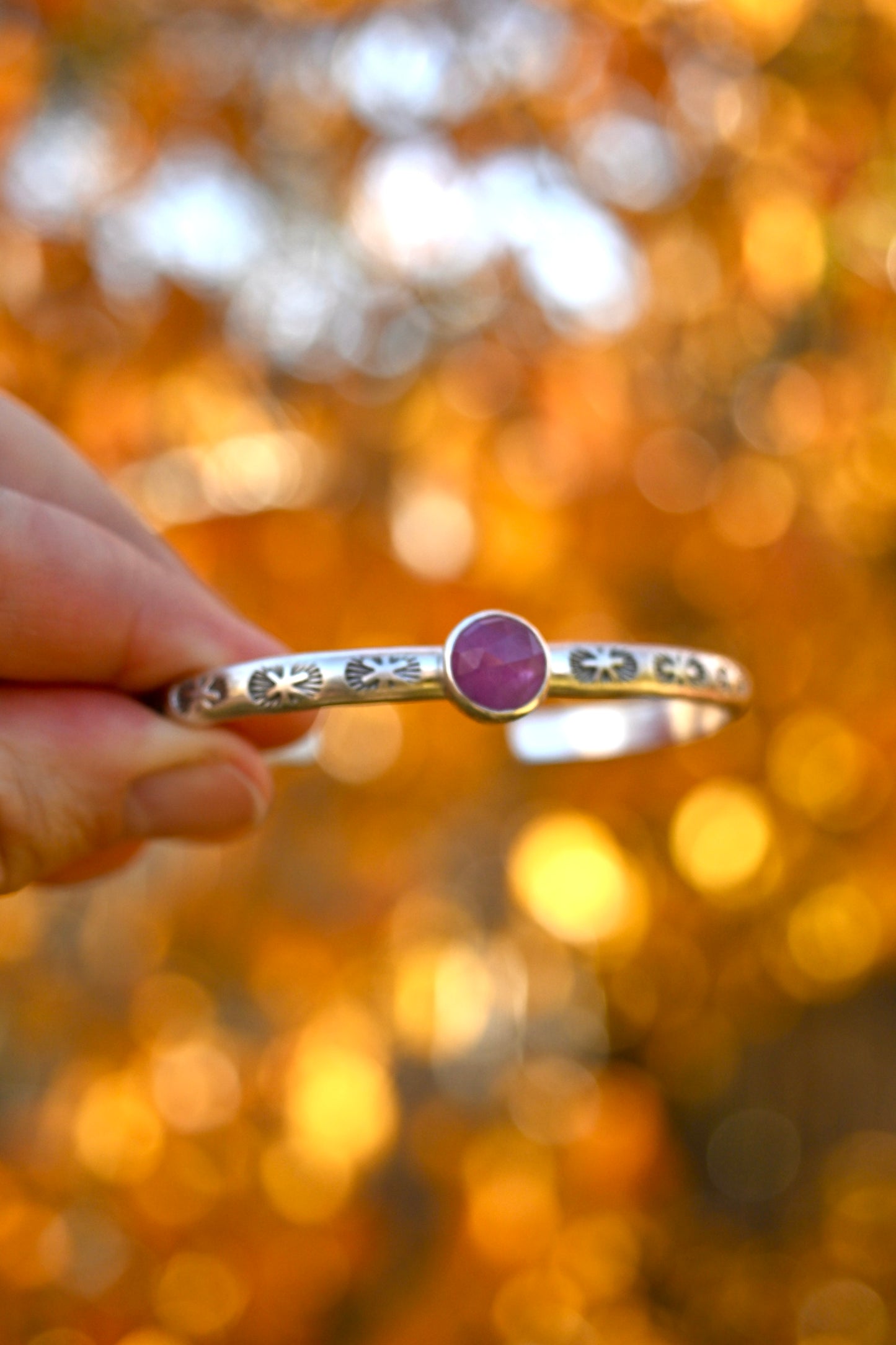 Pink Sapphire Gemstone Stacking Cuff Bracelet