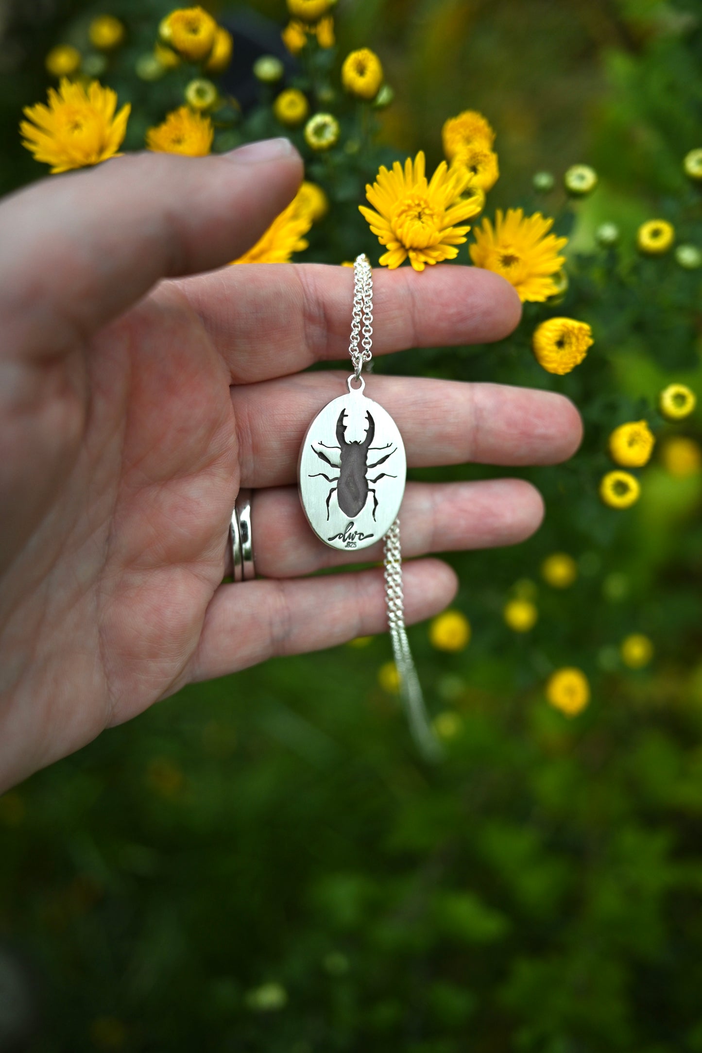 Stag Beetle + Agate Necklace - 24 inches