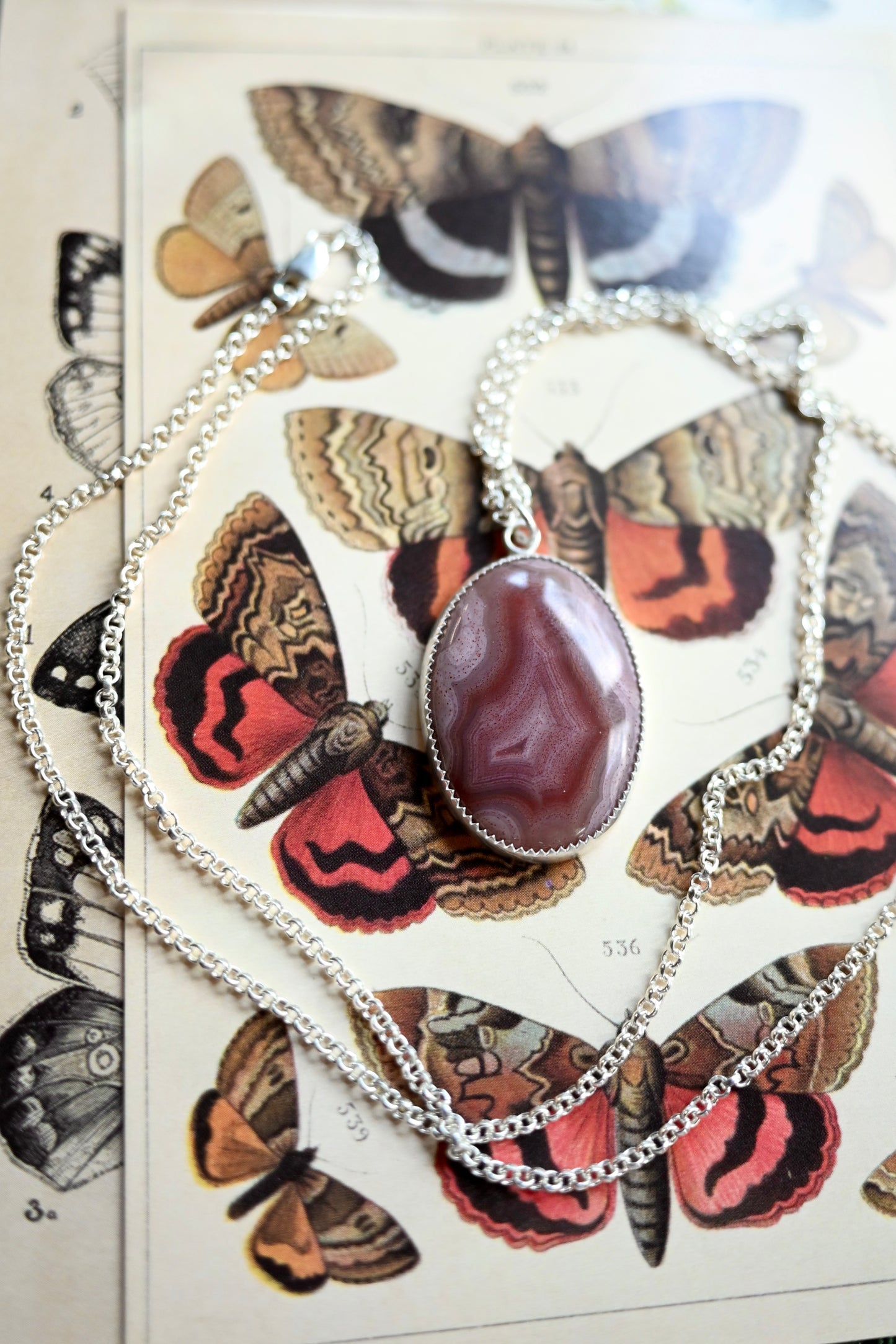 Stag Beetle + Agate Necklace - 24 inches