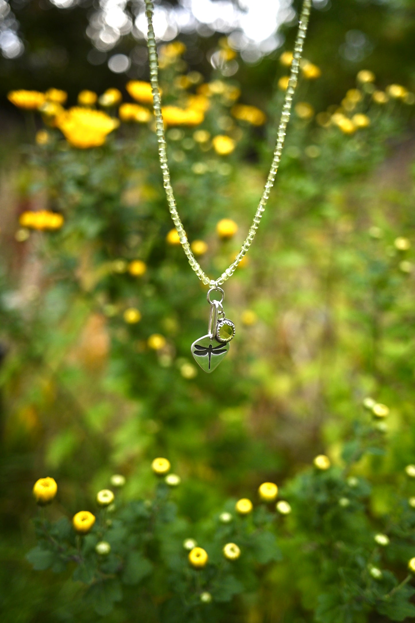 Dragonfly + Peridot Necklace - 20 inches