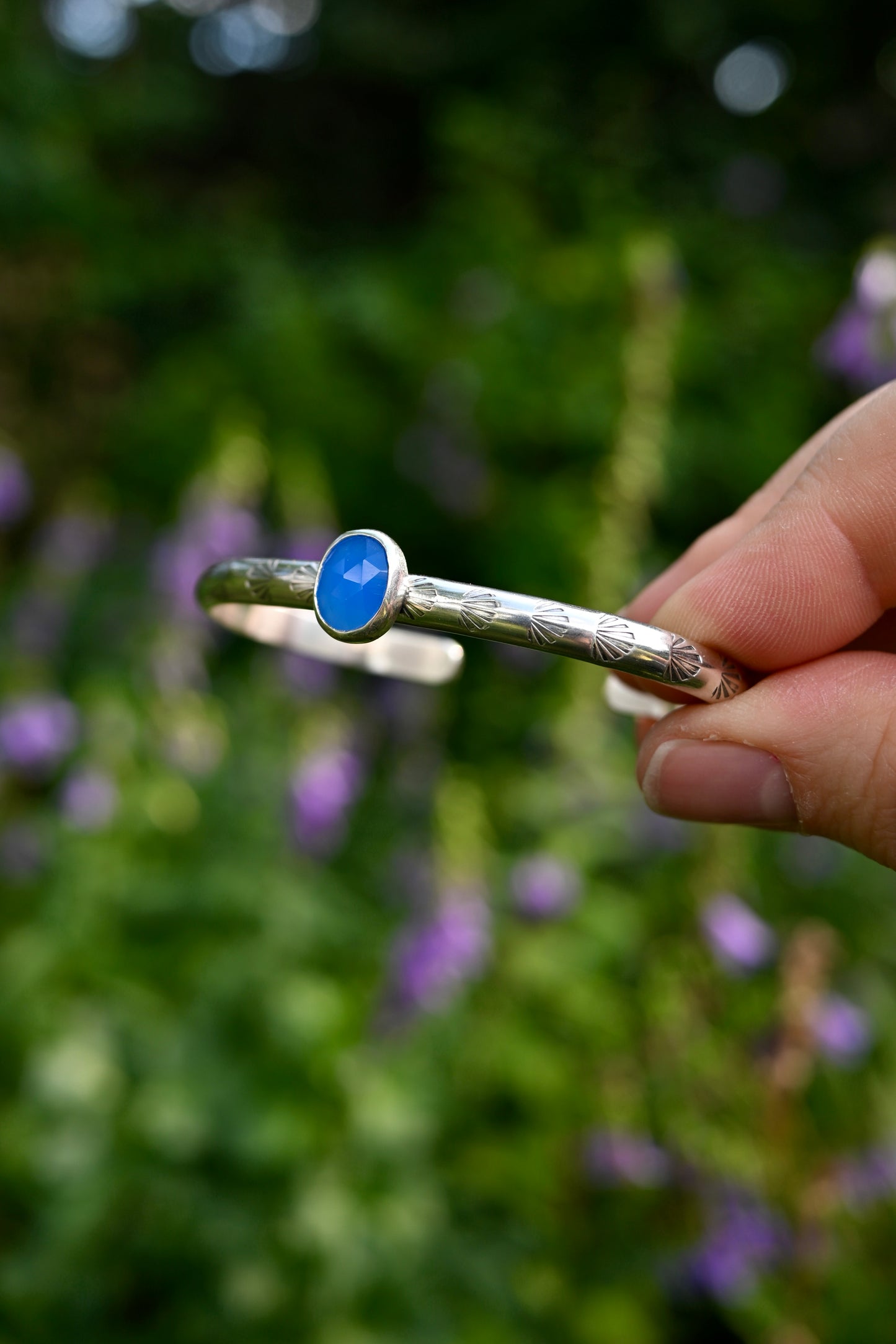 Blue Chalcedony Gemstone Stacking Cuff Bracelet