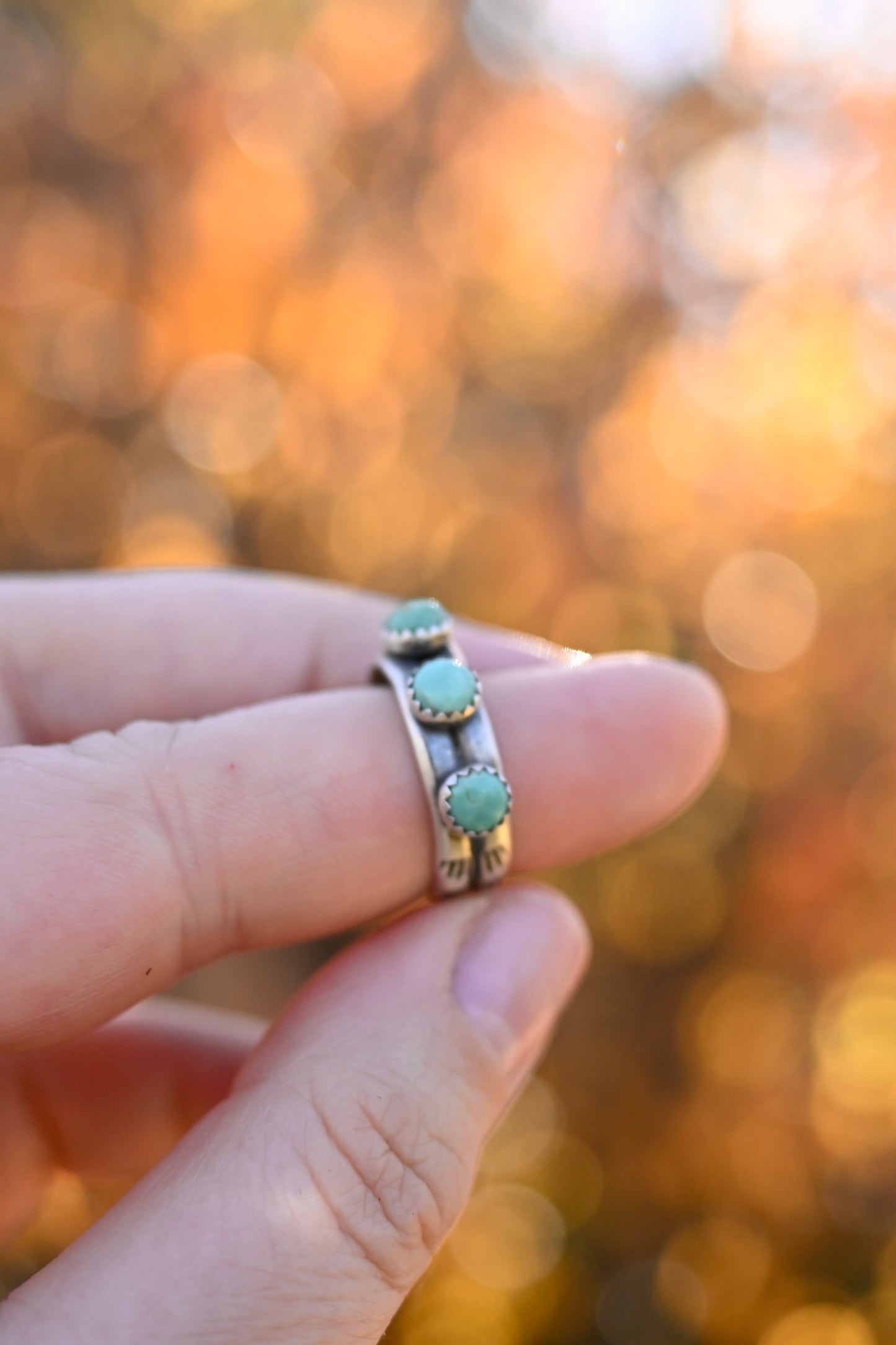 3 Stone Campitos Turquoise Ring - Size 7.5