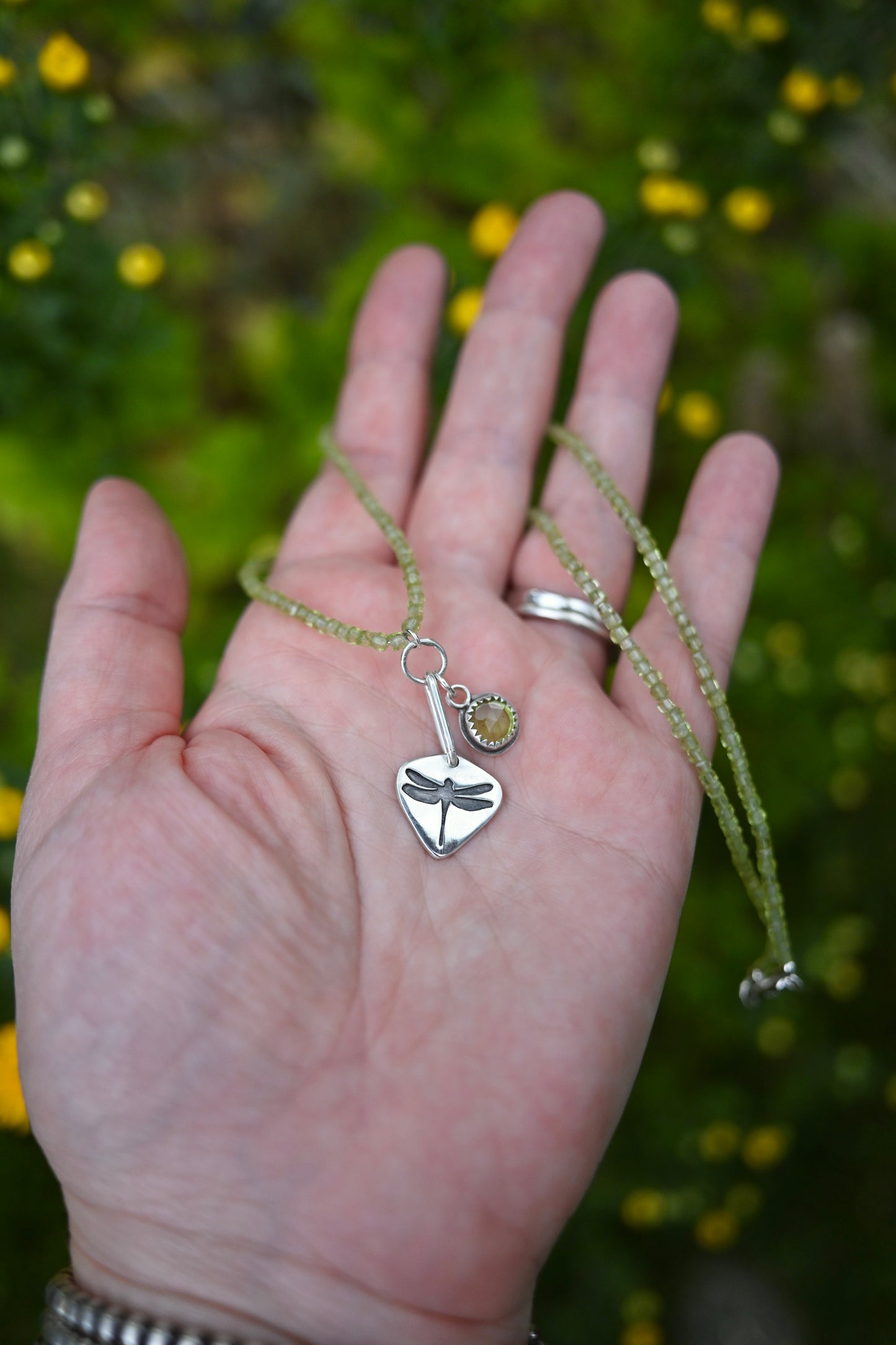 Dragonfly + Peridot Necklace - 20 inches