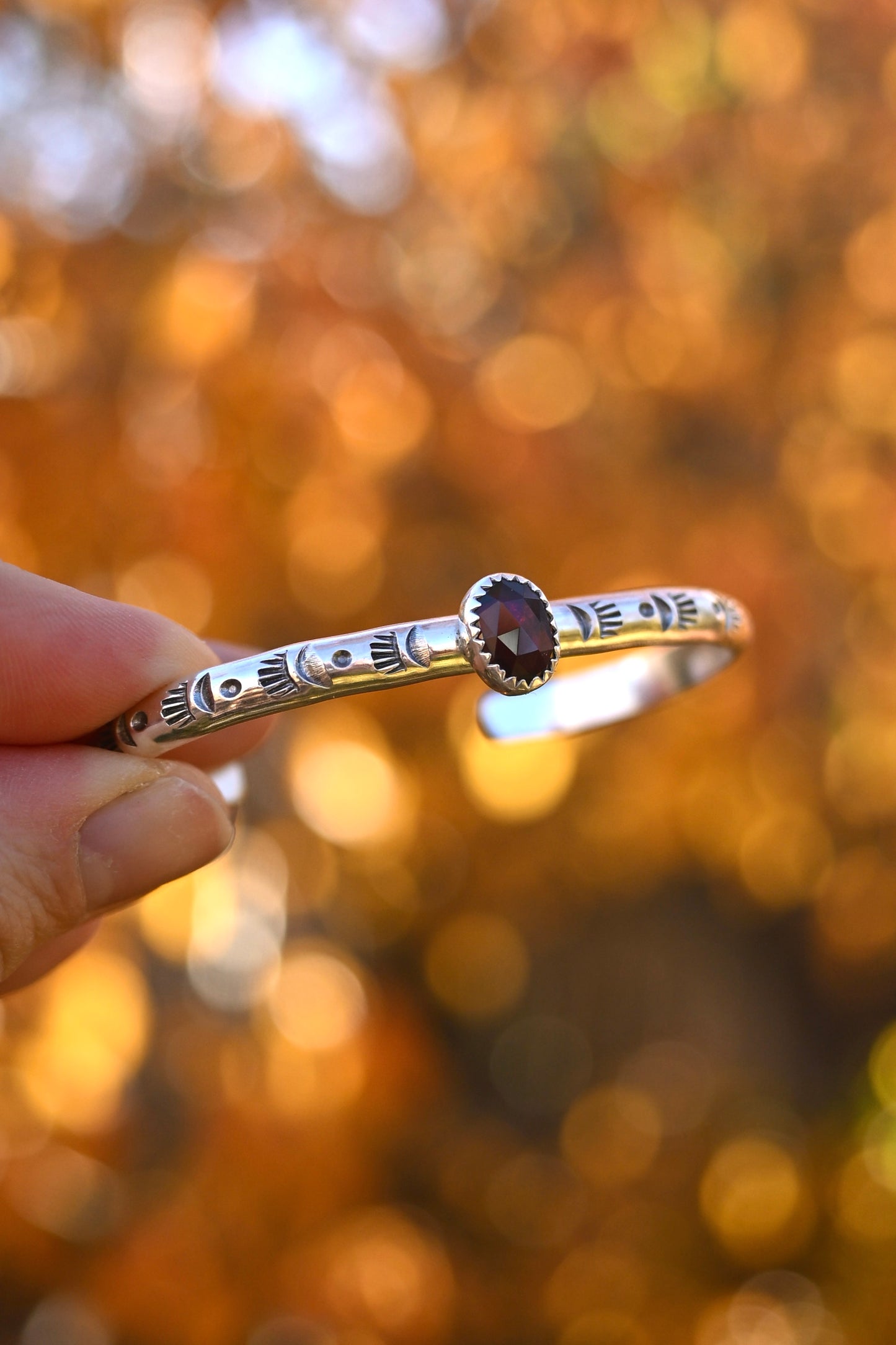 Garnet Gemstone Stacking Cuff Bracelet