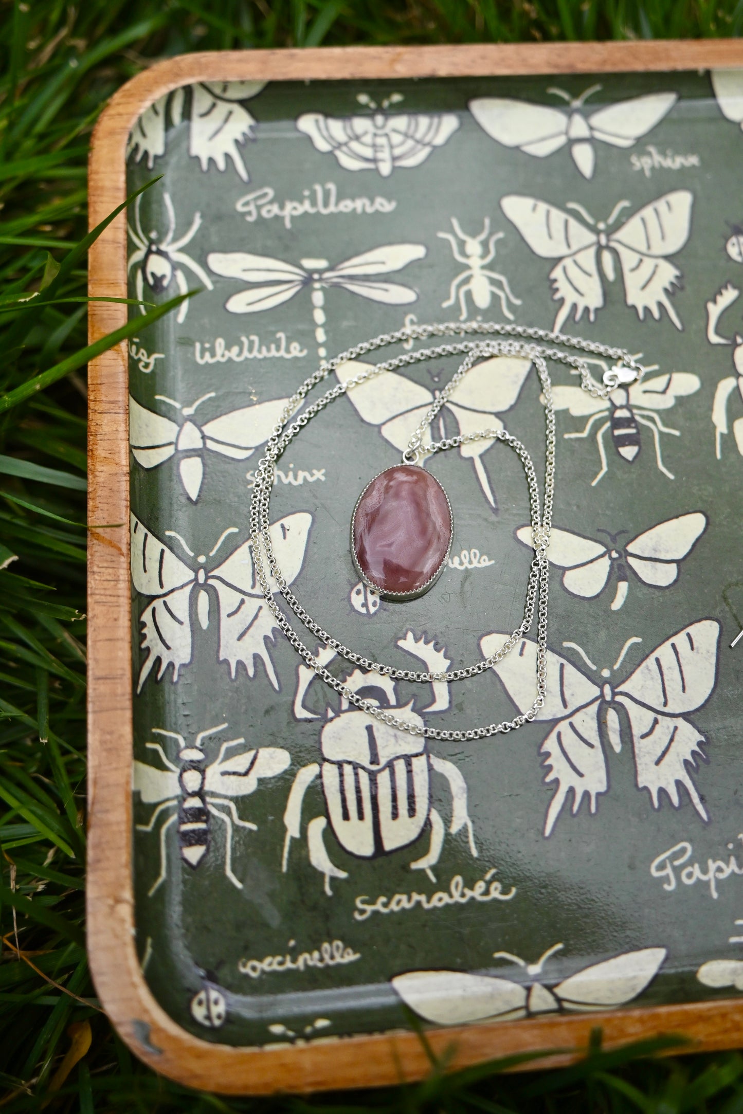 Stag Beetle + Agate Necklace - 24 inches