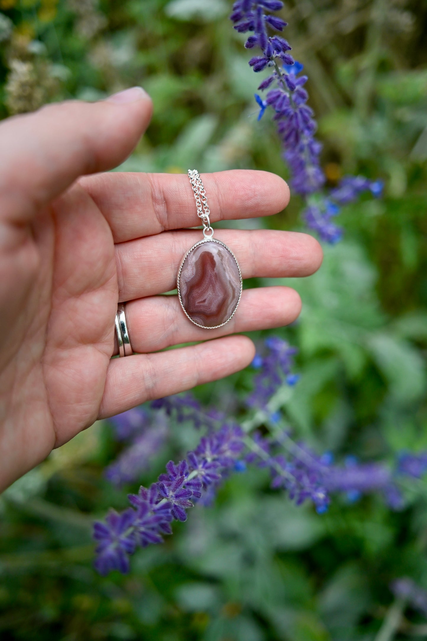 Stag Beetle + Agate Necklace - 24 inches