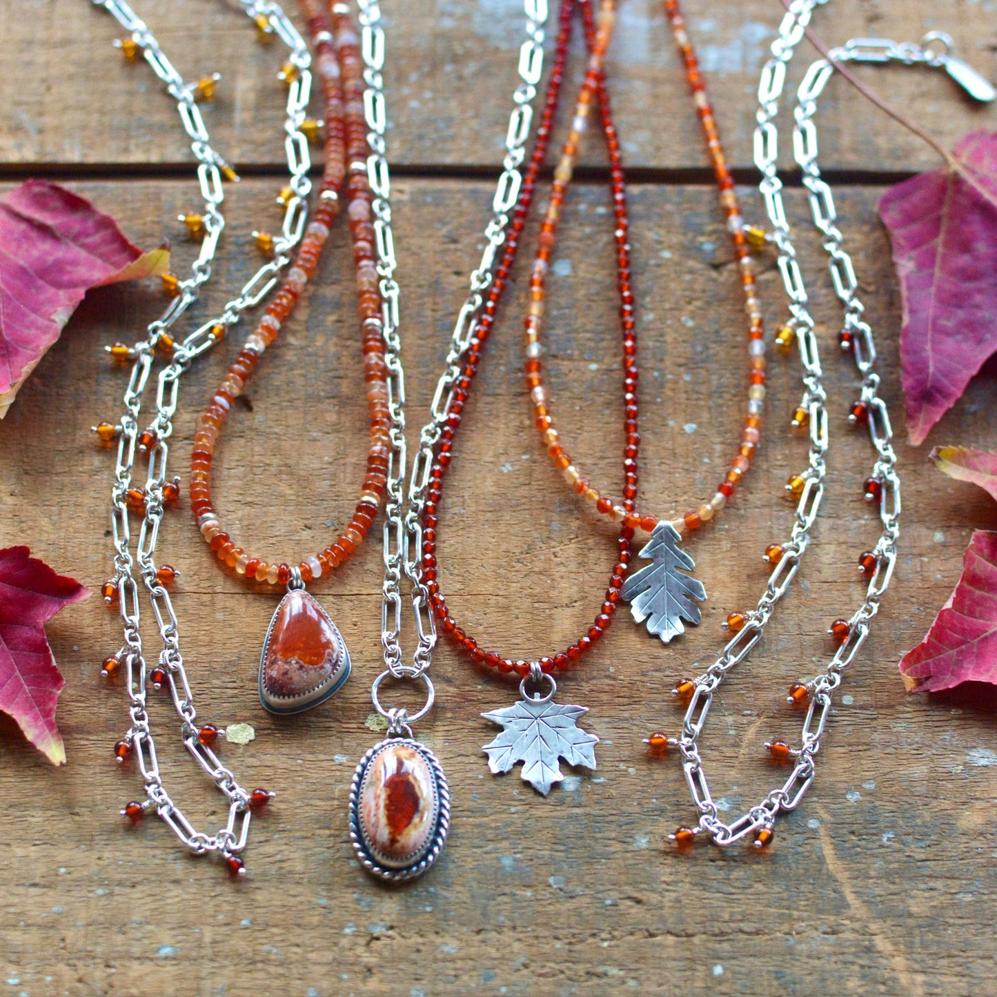 Maple Leaf + Carnelian Beaded Necklace