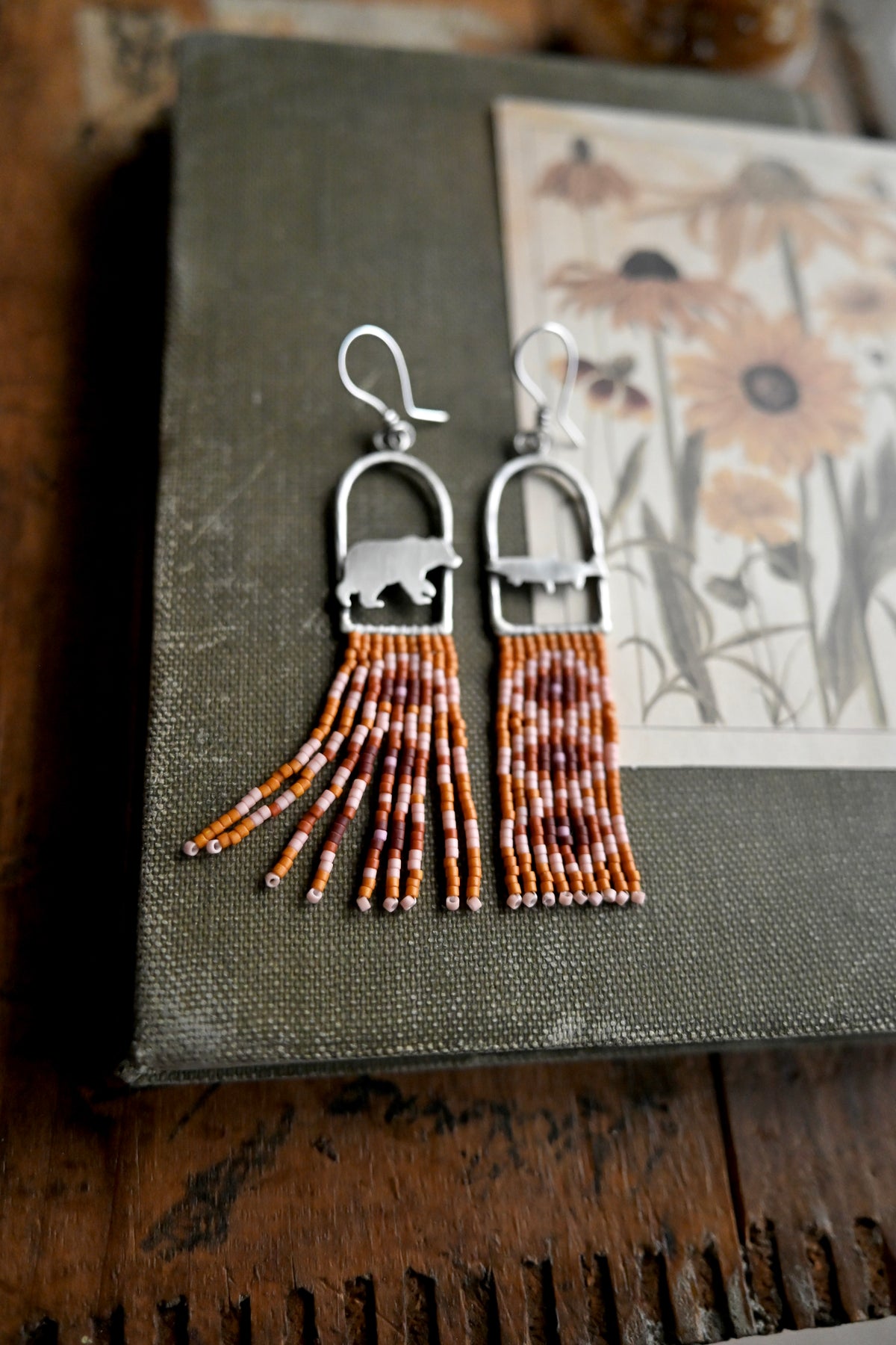Bear + Trout Beaded Earrings