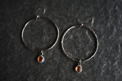 Citrine + Large Hammered Hoop Earrings