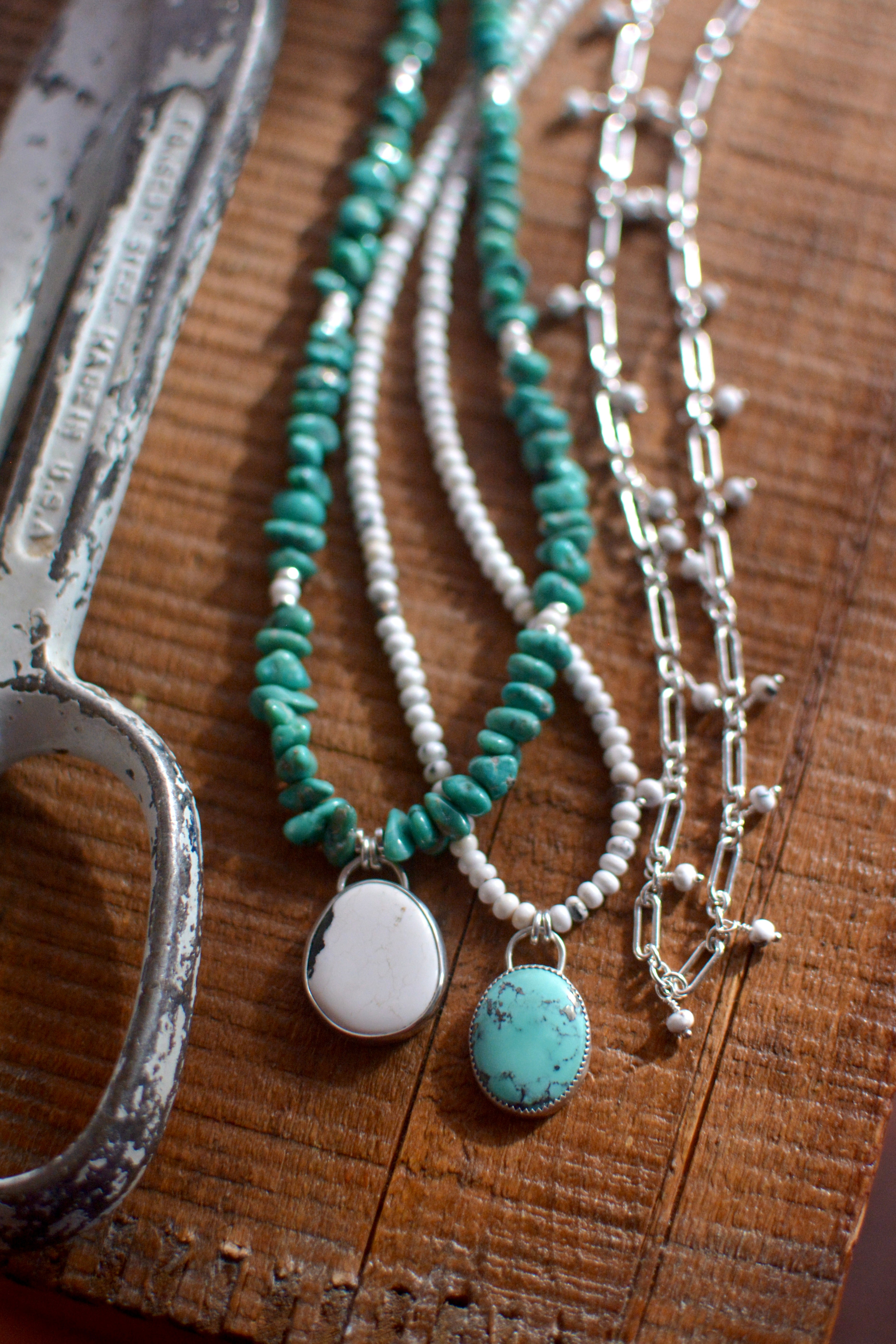 Campitos Turquoise Beaded Necklace with White Buffalo Turquoise Pendant