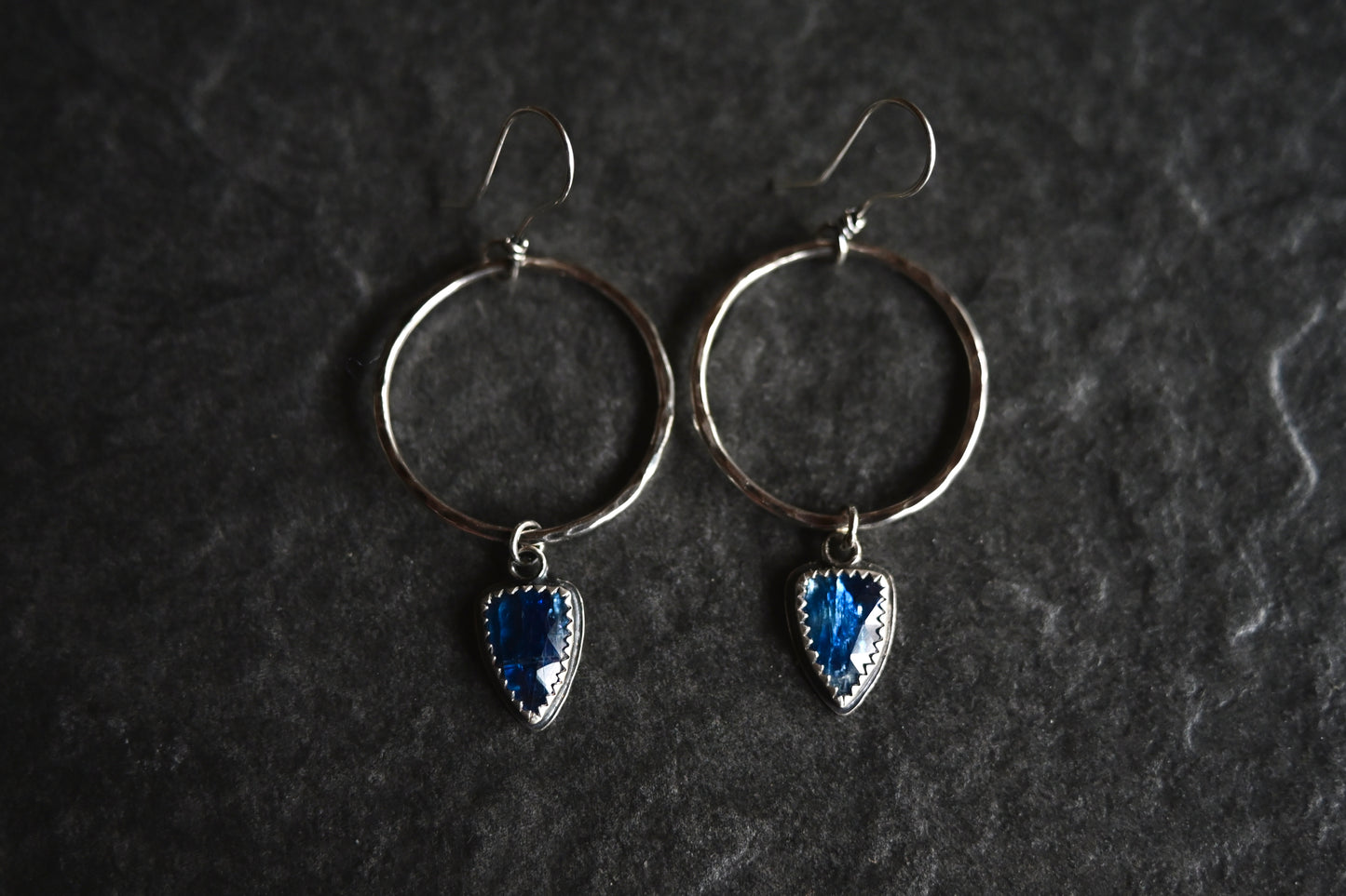 Blue Kyanite + Hammered Hoop Earrings