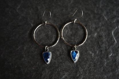Blue Kyanite + Hammered Hoop Earrings