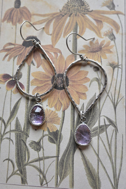 Amethyst + Teardrop Hoop Earrings