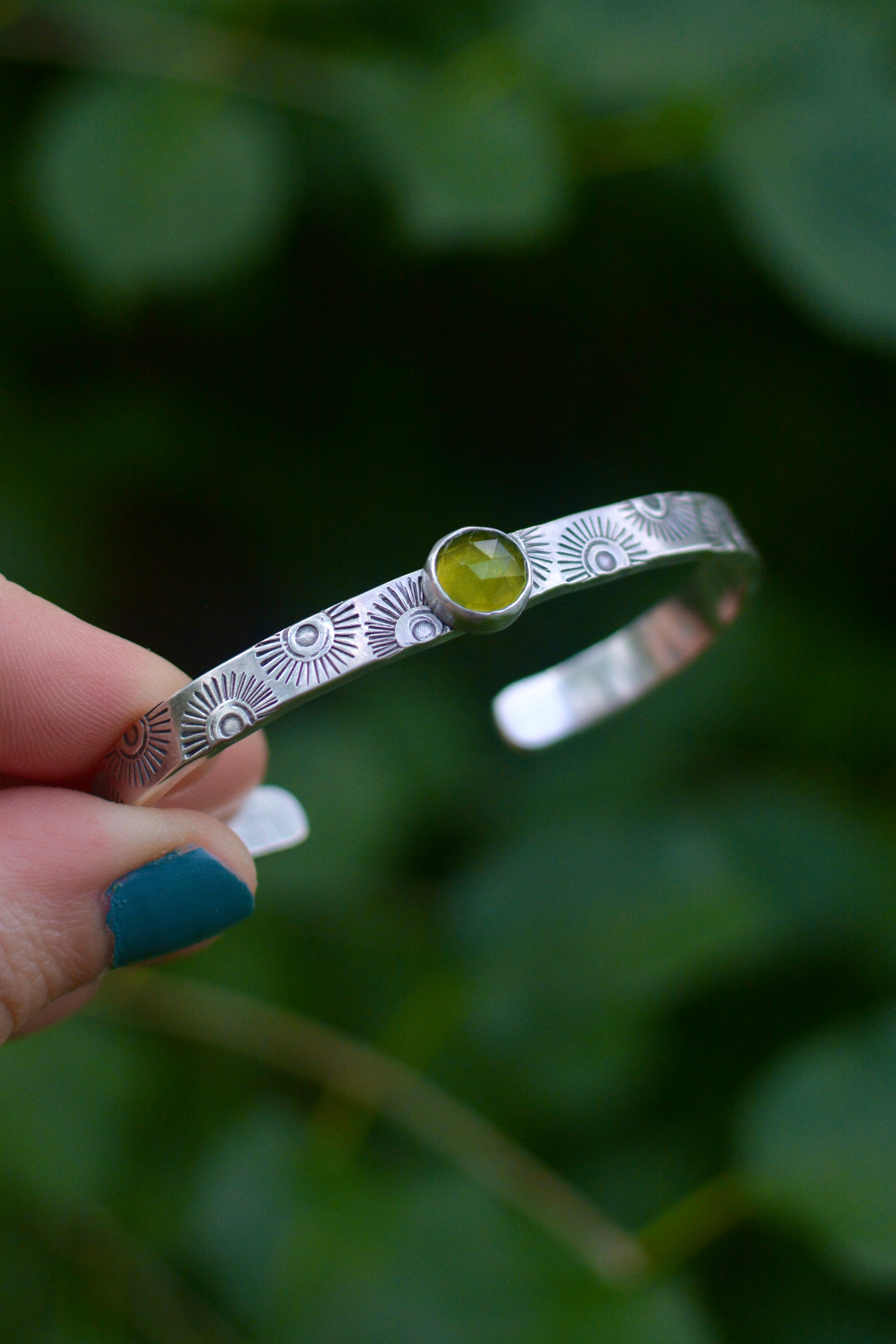 Vesuvianite Gemstone Stacking Cuff Bracelet