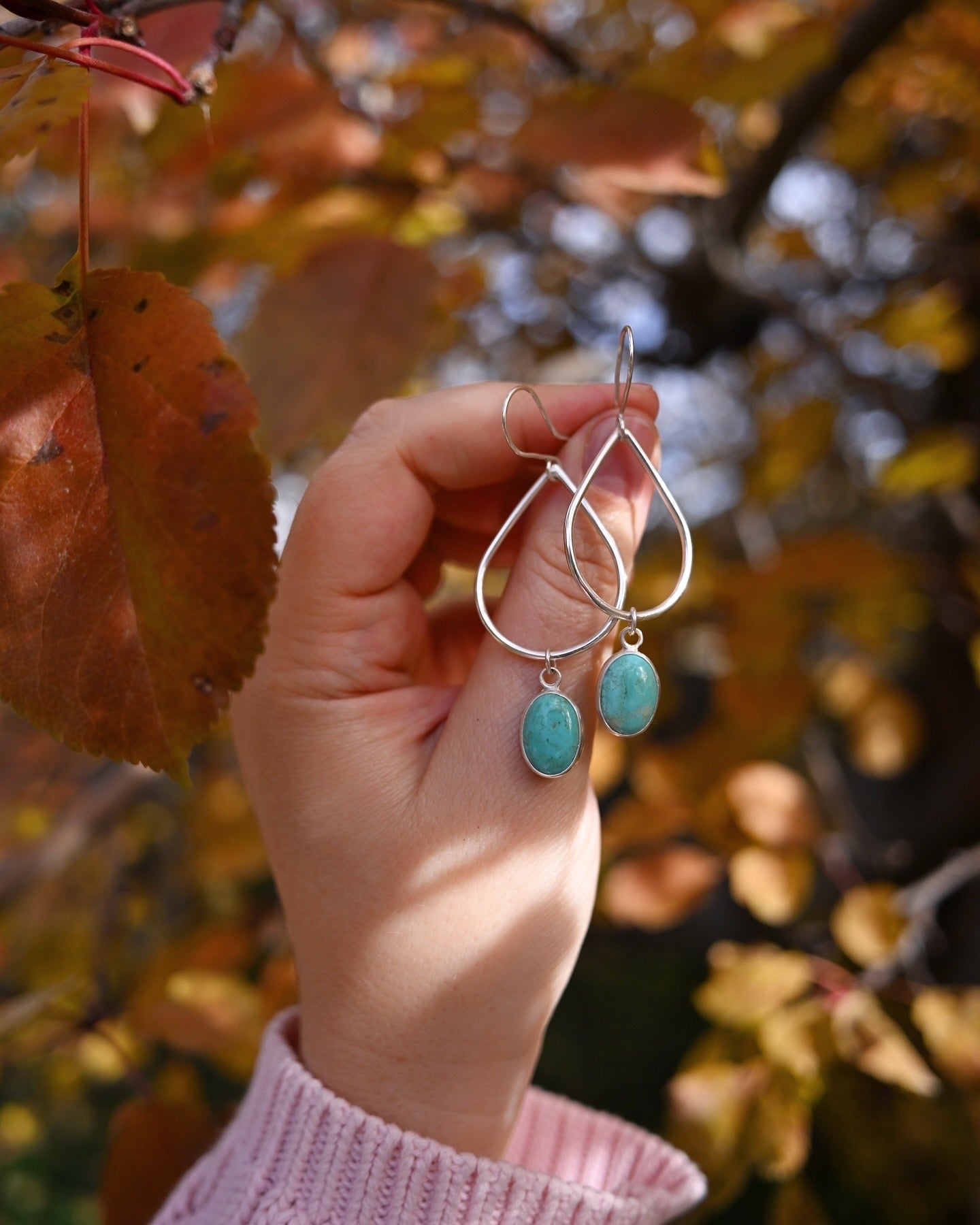 Kingman Turquoise + Teardrop Hoop Earrings