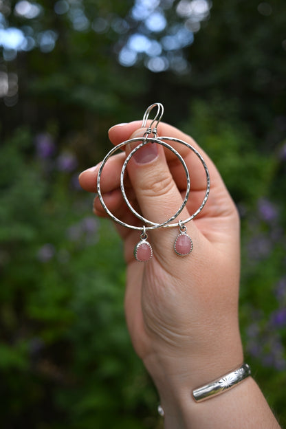 Guava Quartz + Large Hammered Hoop Earrings