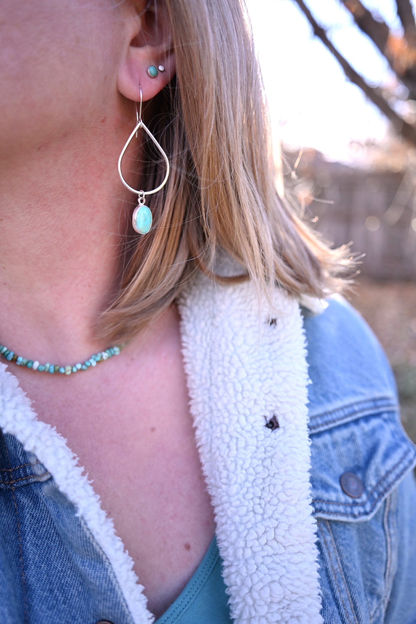 Kingman Turquoise + Teardrop Hoop Earrings