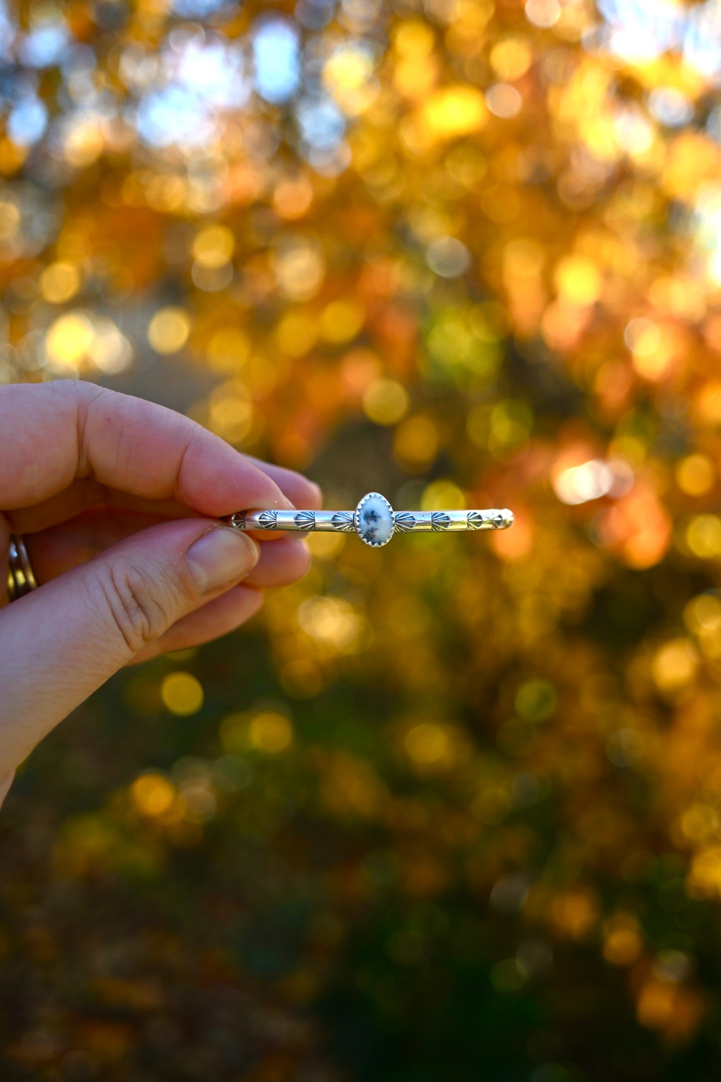 Dendritic Opal Gemstone Stacking Cuff Bracelet