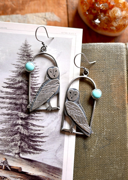 Owl + Turquoise Frame Earrings