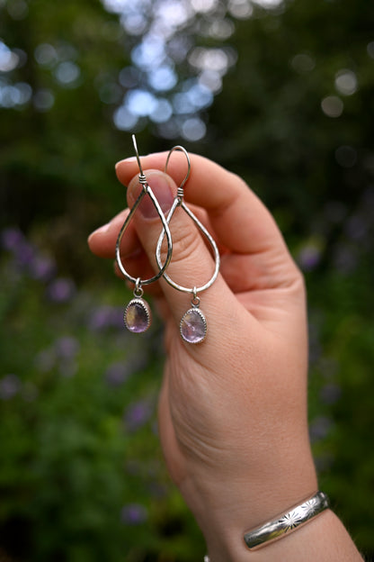 Amethyst + Teardrop Hoop Earrings