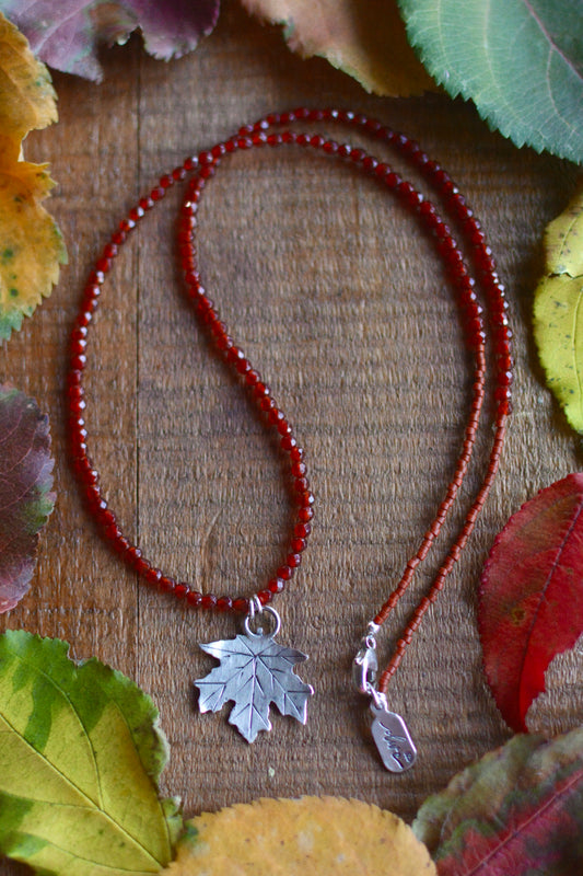 Maple Leaf + Carnelian Beaded Necklace