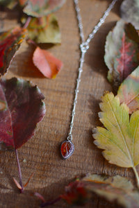 Orange Kyanite Leaf Lariat Necklace - Adjustable Length