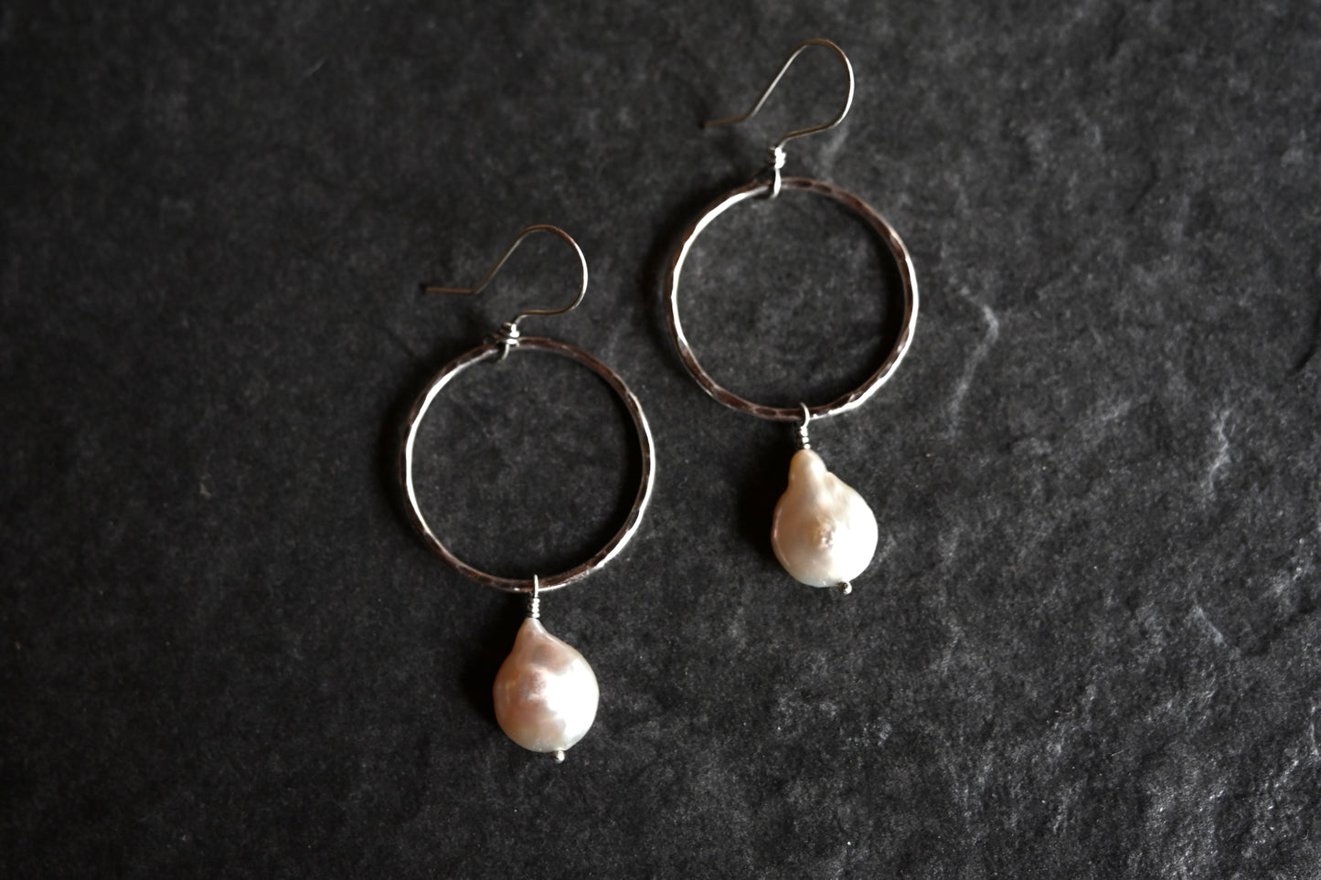 Freshwater Pearl + Hammered Hoop Earrings
