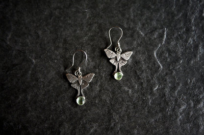 Luna Moth + Light Green Kyanite Earrings