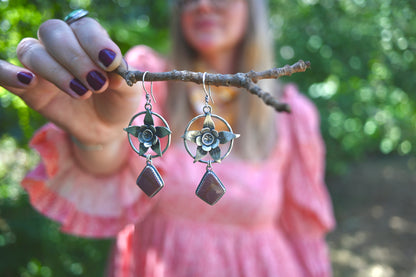 Colorado Blue Columbine Flower + Landscape Jasper Earrings