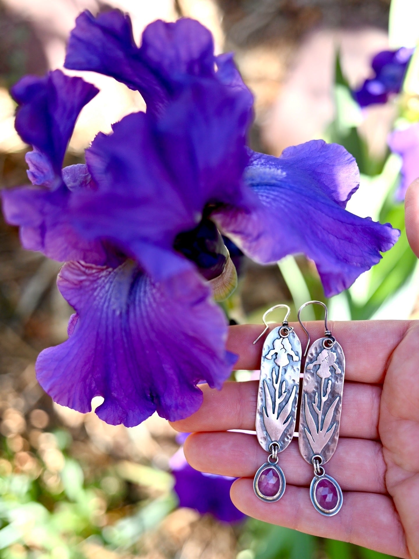 Iris + Pink Sapphire Earrings