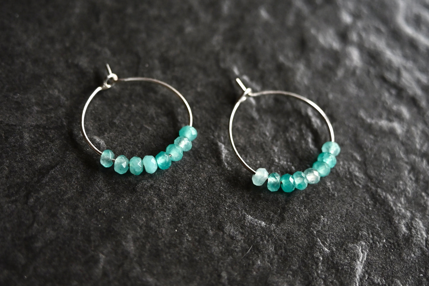 Amazonite Gemstone Bead Hoop Earrings