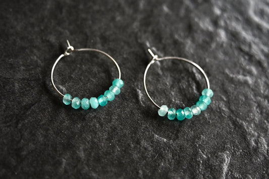 Amazonite Gemstone Bead Hoop Earrings