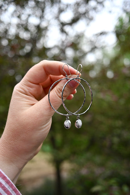 White Buffalo + Large Hammered Hoop Earrings