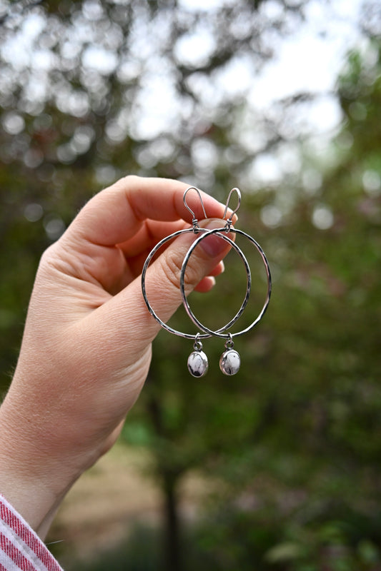 White Buffalo + Large Hammered Hoop Earrings