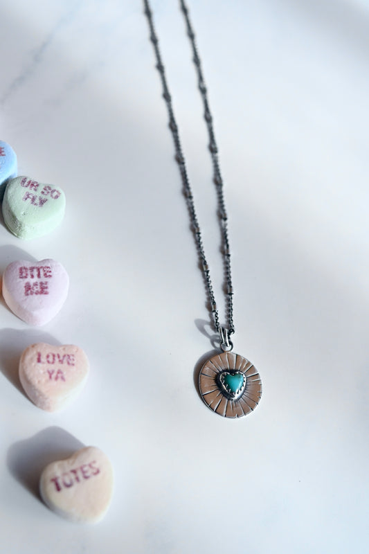 Turquoise Heart Medallion Necklace, 18"