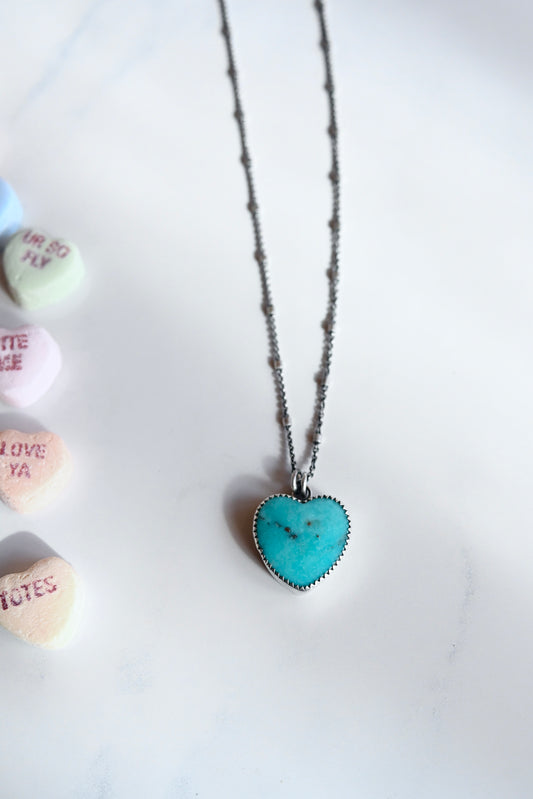 Turquoise Heart Necklace, 18"- No. 5